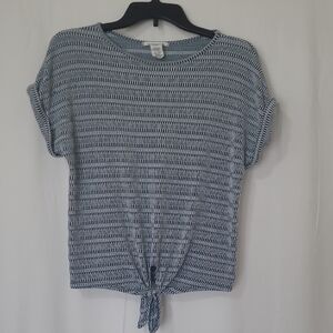 Caution To The Wind Teal and White Short Sleeve Top